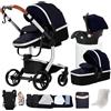 NADDLILY Pelle PU Passeggino Trio, Passeggino 3 in 1 con Spinta Reversibile a Due Vie, Trio Neonati con Accessori, Carrozzina per Neonati con Design Portatile Pieghevole Un Clic (L518 Silver Blue)