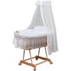 waldin Culla con cappotta,Culla con ruote XXL,IN 8 VARIANTI,telaio/ruote naturali non trattati,colore tessile bianco