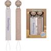 TYRY.HU Catenella Portaciuccio con Nome Personalizzata Porta Succhietto Clip di Legno Cotone Bambine Ragazzi Massaggiagengive Ciuccio Clip Baby Regalo, 2 Pezzi