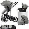 Oubeauou Passeggino combinato 3 in 1, bidirezionale con navicella, regolabile 105-180°, pieghevole semplice, 4 ruote (588-grigio)