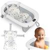 Ricokids Bagnetto Neonato Pieghevole con Termometro e Cuscino - Leggera e Antiscivolo - Bianco-Grigio