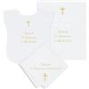 COCCOLE - Set 3 Pezzi per Battesimo Fazzoletto, Vestina e Busta - Set Completo Personalizzato con Nome e Data a Tema Croce Oro - Kit 3 Pezzi Battesimo in Tessuto Piquet 100% Made in Italy