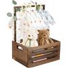 Retrok Cesto regalo con manico in legno, 41 x 30 x 20 cm, scatola regalo per baby shower, multifunzionale, per compleanni, baby shower, Natale, nuovi genitori (A)