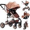 Reenborn Passeggino Trio, Passeggino 3 in 1 con Due Modi Reversibili Spingere, Trio Neonati con Design Pieghevole in Un Clic, Telaio Alluminio Paesaggistico Alto (739 Beige)
