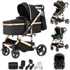 Shineey Passeggino 3 pezzi Carrozzina Ovetto Schienale Regolabile Completamente Reclinabile passeggino 3 in 1Grandi Ruote pneumatici in gomma,passeggino combinato (H9/BLACK, H9)