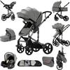 Aveainelle Passeggino 3 in 1, Trio Neonati da Viaggio Reversibile, Passeggino Pieghevole One-Click e Accessori Completi, Doppia Modalità di Freno per Ruote Anteriori e Posteriori (588 Grey)