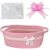Hiseng Cestini Portaoggetti Intrecciato in Corda di Cotone con Manici, Cesti Regalo Vuoto con Sacchetti Regalo e Fiocchi, Cestini Regali per Natale, Matrimoni, Compleanni, Pasqua (Rosa Bianco)