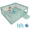 LIFEZEAL Recinto per Neonati, Box Bambini Giardino in Tessuto Oxford, 2 Porte con Cerniera, Centro di attività per bimbi con 50 Palline, Ventose Antiscivole (180x200x68cm, verde)