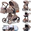 GLOKID passeggino trio 3 in 1, pieghevole, carrozzina reversibile fronte mamma e strada, sistema modulare con carrozzina per neonati, con borsa, zanzariera e parapioggia (PTV9 Kaki)
