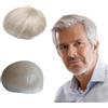 N.L.W. Parrucca Uomo PU Toupet Pezzi di Capelli Umani Europei per Gli Uomini Sostituzione dei Capelli Sistema 8×10 Pollici Parrucche 0,06 Centimetri di Spessore Uomini Parrucca Bianco