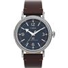 Timex Orologio da uomo Waterbury, 40 mm, cinturino a sgancio rapido in due pezzi in pelle marrone, quadrante blu, cassa argentata TW2W20400