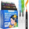 Artistro Watercolor Brush Pens, Pennarelli Acquerellabili in Set 48 Colori Vivaci e Unici + 2 Penne Water Brush. Ideali per Illustrazioni, Calligrafia, Effetti Acquerello per Artisti e Adulti