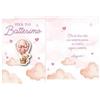 Dream' s Party Biglietto di Auguri per il BATTESIMO della bimba bambina Rosa- con ciondolo in legno con Orso orsetto su mongolfiera - biglietto augurale completo di busta - MADE IN ITALY