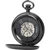 REGENT Orologio da tasca da uomo con meccanismo meccanico a carica manuale, fondo in vetro con vista sullo scheletro con coperchio in acciaio inox