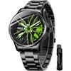 MASTOP Orologio da polso da uomo creativo 3D rotante ruota auto orologio da polso cerchio mozzo design moda quarzo elegante orologio da polso con cinturino in acciaio inox regalo per gli appassionati di auto
