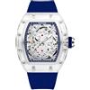 daxiaoyu Orologio meccanico da uomo completamente automatico a forma di botte di vino con cassa trasparente e quadrante grande quadrante luminoso, cinturino in silicone impermeabile, Blu, Lusso