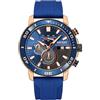 FORSINING Orologio da uomo, analogico, al quarzo, sportivo, cronografo, orologio da polso, cinturino in silicone, impermeabile, casual, alla moda, display per affari, Blu