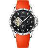 FORSINING Orologio da uomo automatico Tourbillon con fasi lunari, orologi meccanici, alla moda, da lavoro, con diamanti luminosi, Arancione