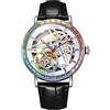 DAXIAOYU Orologio meccanico completamente automatico da uomo, design unico, lunetta circostante con pietre preziose colorate, orologio da polso con volano cavo scheletro, orologi alla moda in acciaio