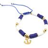 Generic Bracciale unisex cordino con perline heishi bianche blu e ancora oro