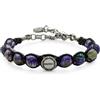 Handmade Bracciale semirigido con pietre naturali di Agata fuoco viola, logo centrale in acciaio e resistente cordino intrecciato. Fatto a mano. Handmade.