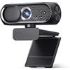 Shcngqio Webcam 2K con microfono, cancellazione del rumore, copertura della privacy, obiettivo grandangolare, correzione automatica della luce, webcam USB Plug & Play, per laptop, desktop, PC, Mac