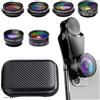 DTHUIHUA Obiettivo 7 in 1 per fotocamera cellulare, kit di lenti per cellulare, clip universale, per iPhone, per Samsung, per smartphone Android, grandangolo+macro+occhio di pesce+caleidoscopio+filtro stella+