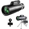 WANWEN Telescopio Monoculare ad Alta Potenza Impermeabile per Visione Diurna e Notturna con Supporto per Smartphone e treppiede, Prisma Bak4 Dual Focus per Birdwatching, telescopio monoculare 12X50 Little