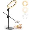 ULANZI 10" Luce Ad Anello con Supporto da Tavolo，ULANZI 10" Ring Light da Tavolo con Bracci di Sospensione, 5600K Dimmerabile, Luce LED a Cerchio con Porta Telefono per Fotografia e Video, Stream Live