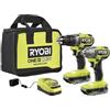 RYOBI ONE+ HP 18V Brushless Cordless Combo Kit w/1/2 Trapano, 1/4 Impact Driver (2) 2.0 Ah Batterie, Caricatore e Borsa