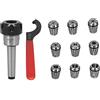 XZXCVN Morsetto ER25 con Albero di Collegamento, Set di 9 Pinze a Molla in Acciaio al Carbonio, Chiave Inclusa - Alta Precisione, Materiale Resistente, Uso Industriale Sicuro (MTB2-ER25-M10)