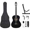 vidaXL Set di chitarra classica per principianti, 12 pezzi, nero 4/4 39