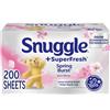 Snuggle SuperFresh - Fogli ammorbidenti per asciugatrice, 200 pezzi, scoppiati di primavera, profumo fresco e pulito di lunga durata, aiuta a eliminare gli odori, ammorbidisce il tessuto, riduce