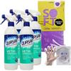 FEI FAN SET PULIZIA: Detergente, VETRI Con AMMONIACA. Senza Aloni, Asciuga Rapido, Sgrassa 580ml + OMAGGIO 1 Panno in Lattice 30x30 cm+ 100pz Guanti HDPE Monouso (2 Falconi + 1 Panno Lattice + Guanti)