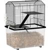 PawHut Gabbia per criceti nani e gerbilli 3 piani 57x43x74cm nero | Ruote, fondo profondo, rampa, ciotola, bottiglia per Siriani