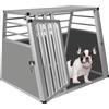 EUGAD Trasportino Cane Auto, Trasportino Cani Grande in Alluminio, Box Trasporto per Cani Grande Media, Cuccia Cane Esterno, Kennel per Canette con Chiusura per Viaggio Trasporto 80x65x65cm