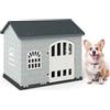 COSTWAY Cuccia per Cani da Esterno ed Interno, Casetta per Cani con Porta Bloccabile, 3 Finestre e Tetto Inclinato, Cucce in Plastica Impermeabile per Cagnolini Piccoli, 75 x 58 x 65 cm (Grigio)