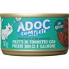 Adoc Completo e Bilanciato, Alimento Umido per Gatti Adulti, Filetti di Tonnetto con Patate Dolci e Salmone, in Brodo, 24 Lattine da 80 g, Ingredienti Naturali, Senza Conservanti e Coloranti