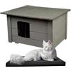 WOODOK Set per gatti - Casetta per gatti in legno con isolamento + tappetino lavabile per gatti - Comodo spazio per riposare in interni ed esterni, ideale per casa, giardino e viaggi
