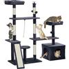 PawHut Albero per gatti 135 cm con condominio, letti, rampa, grigio scuro | Tiragraffi in sisal, piattaforme, palline giocattolo, centro attività per gattini, per uso interno