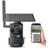 WOLFANG Fototrappola, 4G LTE Fototrappola Solare 2.5K con Scheda SIM Preinstallato e SD, Fotocamera con Allarme, Visione Notturna, Angolo 120° 82ft, Tempo di Scatto 0,2s, IP66 Impermeabile, Nero