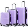 R.Leone Valigia da 1 Fino a Set 4 Trolley Rigido grande, medio, bagaglio a mano 55x40x23 cm Wizz, ITA Airways e bagaglio 45x36x20 cm EasyJet in ABS 8005 (Lilla, Set 3 Pezzi S M L)