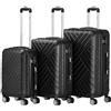 Zelsius Set di valigie 3 pezzi, nero | Valigia rigida in ABS con chiusura a combinazione, Ruote doppie e divisorio interno | Valigia a mano, set di valigie rigide 3 pezzi, trolley, valigia grande