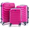 R.Leone Valigia da 1 pezzo Fino a Set 4 Trolley Rigido grande, medio, bagaglio a mano e beauty case 8 ruote in ABS 2026 (Fucsia, Set 3 S M L)
