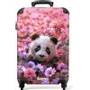 NoBoringSuitcases.com Valigia Bambini, Trolley Bambina, Valigia da Cabina, Luggage 10 kg, Valigia Bambina Trolley, Bagaglio a Mano 55x40x20 cm (Giovane panda, fiori - Rosa)