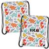 Wanapix | Sacca Bambino Personalizzata | Zaino con Nome | Impermeabile | Borsa Bambini Scuola/Asilo/Viaggi/Sport | Per lavatrice e asciugatrice | Dinosauri | 27x33cm