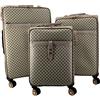 R.Leone Valigia da 1 pezzo Fino a Set 3 Trolley Espandibile grande, medio e bagaglio a mano 4 ruote in Ecopelle 101 (Quadretti Beige, Set 3 Pezzi S+M+L)