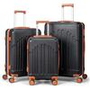 LEADZM Valigie Set 3 Pezzi, Set Valigie Rigide in ABS, Luggage Suitcase Grande 23 kg con 4 Ruote Girevoli Doppie (Nero-Marrone)