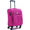 R.Leone Valigia adatto easyjet 45X36X20 Trolley Espandibile bagaglio a mano 4 ruote in stoffa 2144 (Fucsia, XS 51X32X22 ruota smontato adatto 45x36x20 cm)