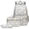 Hixingo Zaino Scuola Media Ragazza 3 Pezzi con Borsa Termica Astucci Matite, Zainetti per Bambini Ragazzi, Set per la Scuola Borse Ragazze per Scuola Elementare Medie (Fiori grigi)